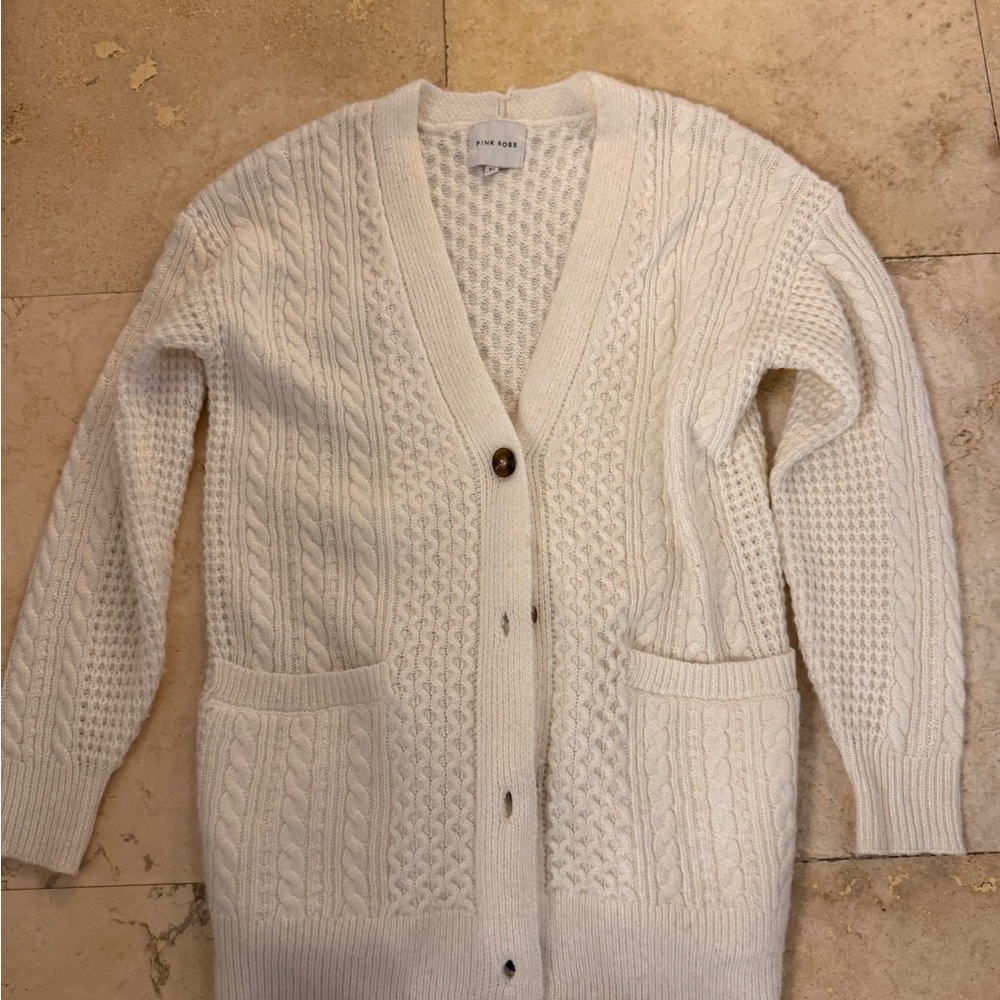 Pink Rose Cream Cable Knit Cardigan